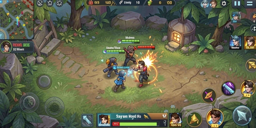 Tangkapan layar multiplayer dengan teman-teman bermain bersama.